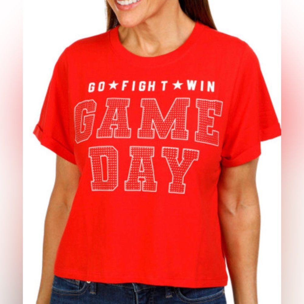 Coastal Dreamer Go Fight Win Game Day Red Short Roll Sleeve T-shirt NWT Large